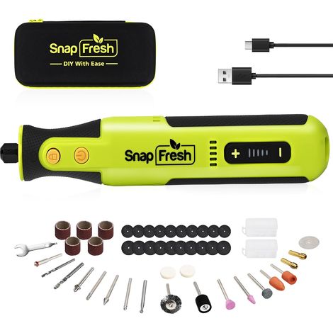 SnapFresh Outil Rotatif Sans Fil 8V avec 46 Accessoires, 0,26 kg, 40 min d’Autonomie, Vitesse 5 000–28 000 tr/min, pour Ponçage, Gravure, Polissage et Perçage (1/5)