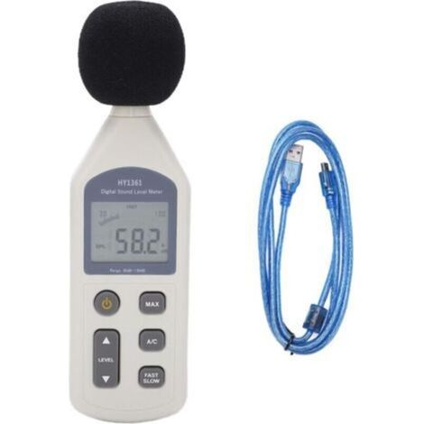 Sonomètre numérique portable avec écran LCD, enregistreur de bruit USB, plage 30–130 dB(A) et 35–130 dB(C), sortie analogique double (1/4)