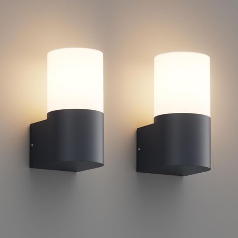2 Pieces E27 Outdoor Wall Light, Anthracite Wall Light, IP65 Outdoor Lighting, Indoor Wall Lighting, PC+Aluminum Wall Lamp, For Garden Balcony Entrance, Without Bulb (1/5)