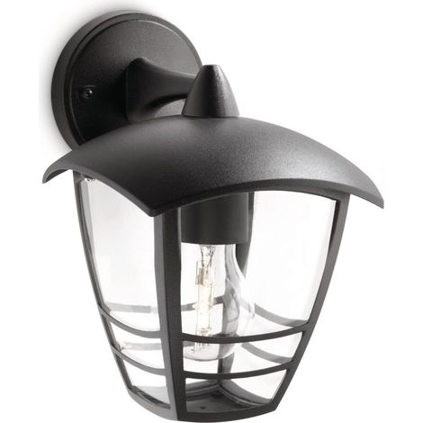 Philips – Applique murale d'extérieur descendante en métal noir 60W – Lumière blanche chaude – IP44 – Culot E27 – Pour éclairage de perron