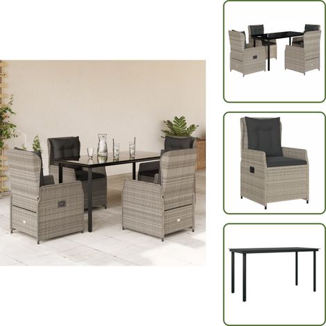 The Living Store 5-tlg. Garten-Essgruppe mit Kissen Hellgrau Poly Rattan - Gartenstuhl (1/5)