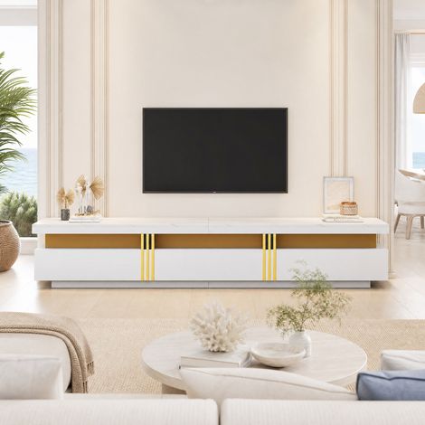 MEUBLIV Ensemble meuble TV et table basse blanc – style moderne, finition marbre en placage (1/4)