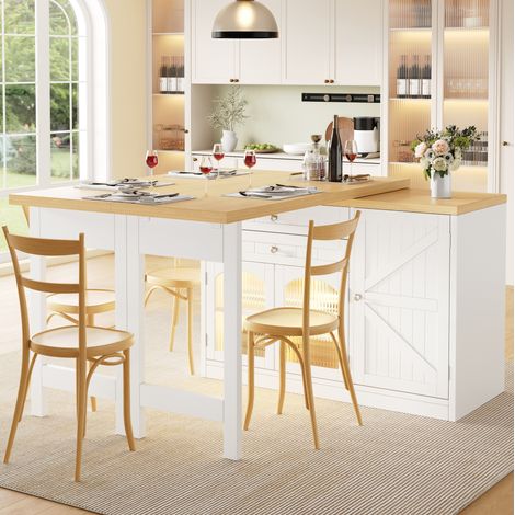 Tavolo isola cucina allungabile 120-194 cm girevole 360°, bianco HAVRYA (1/5)