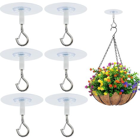 Lot de 6 crochets de plafond autocollants, Avec sécurité, Sans perçage, Charge lourde, Pour suspendre des plantes et des pots de fleurs (1/5)