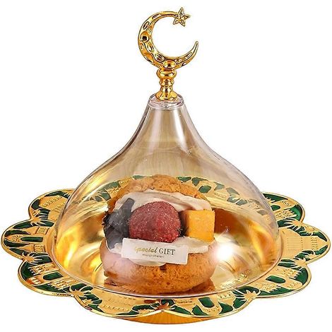 Runde, goldfarbene Obstschale mit Deckel aus Acryllegierung, für Tee, Käse, Vorspeisen oder andere Speisen. Tischdekoration. (1/5)