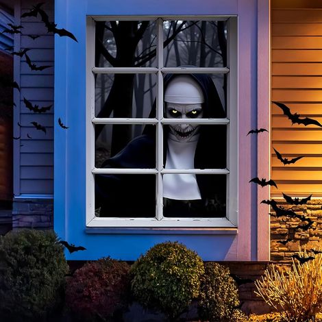 Décoration de fenêtre d'Halloween, fantôme effrayant pour porte d'entrée, pour jardin, intérieur et extérieur, 120 x 80 cm (1/5)