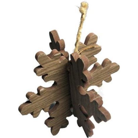 Fiocco di neve pendente 4D per albero natale 12 cm - colore legno NAC - decorazione addobbo natalizio