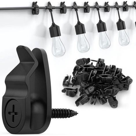 Außenbeleuchtungsclips, wetterfeste Kabelhaken zum Aufhängen von Lichterketten, Weihnachtsdekoration – schwarz, 32er-Packung