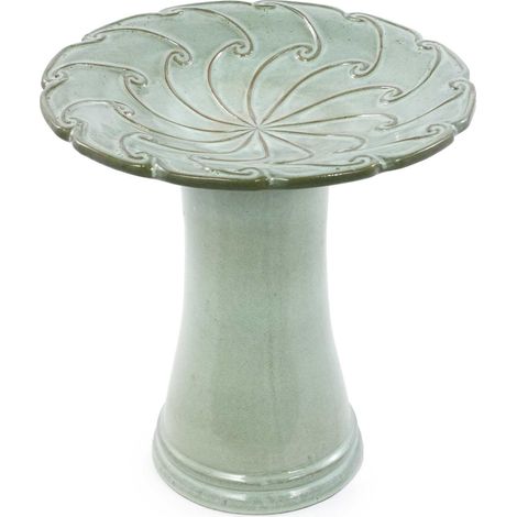 Bain d'oiseaux sur pied en céramique verte Ø43 cm (1/5)