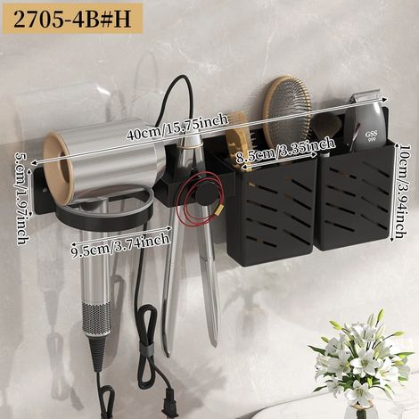 (2705-4B-H) Support pour sèche-cheveux, fer à friser, lisseur, support mural pour sèche-cheveux, organisateur d'outils de coiffure pour salle de bain (1/5)