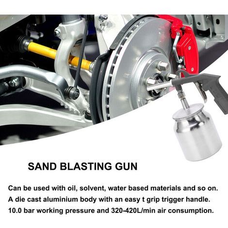 Pistolet de Sablage pour Compresseur , Kit D'outils de Pistolet de Sablage à Jet de Sable Avec Ventouse de 750 Cc pour Pulvérisation, Nettoyage, Gravure Sur Verre, Bricolage (1/4)