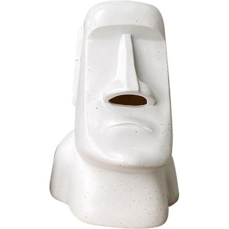 Porte-mouchoirs Statue Moai Abstraite Blanc à Pois, Résine Décorative, Distribution Facile sans Blocage, pour Salle De Bain, Salon, Bureau Et Hôtel, Accessoire Décoratif Unique (1/5)