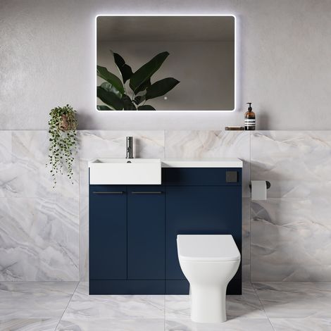 Napoli 250 Deep Blue 1000mm 2 Door Vanity Unit Toilet Suite with Left Hand Square Rico Semi Recessed Basin - 1000mm - Gunmetal Grey 160mm HandleWith Kingston Toilet Pan and Seat