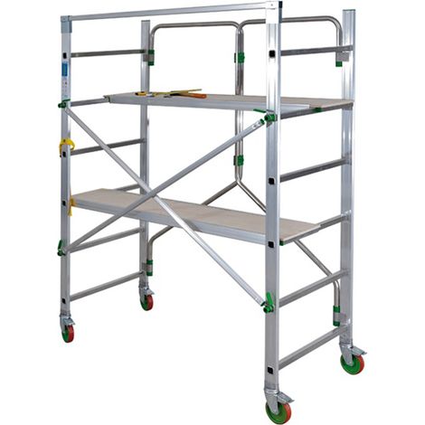 Échafaudage pliant aluminium 2,80 m – Charge 150 kg – Hauteur de travail 2,80 m – Roues avec freins – Montage rapide (1/2)