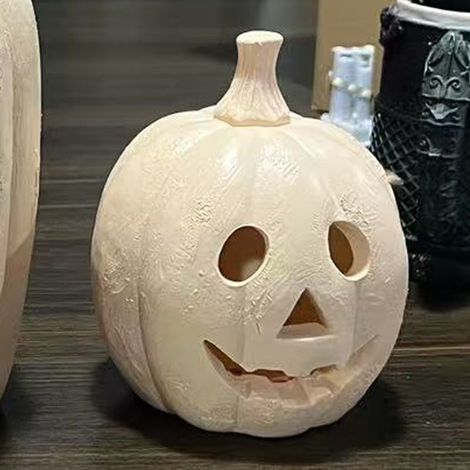 Lampe citrouille Jack O' Lantern en résine terracotta faite à la main avec bougie - Blanche, Style C, citrouille de 15 cm de haut