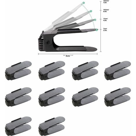 Zapatero que ahorra espacio, zapatero ajustable de 9,8 pulgadas, estante para zapatos mejorado (paquete de 10, negro) (1/5)