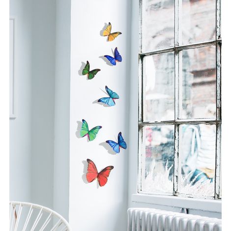 Adhésif 3D 7 Papillons Multicouleurs, 21x29,7cm, qui Ressort du Mur - Déco Murale x7 (1/2)