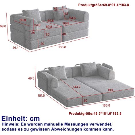 Canapé-lit chenille 2-en-1 breveté. Rangement dans l'accoudoir, trois cadres métalliques multi-configurations (1/5)