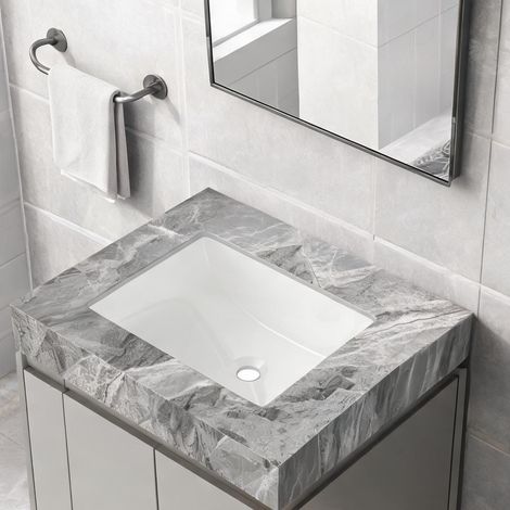 Plan de toilette en pierre frittée gris clair avec vasque (1/5)