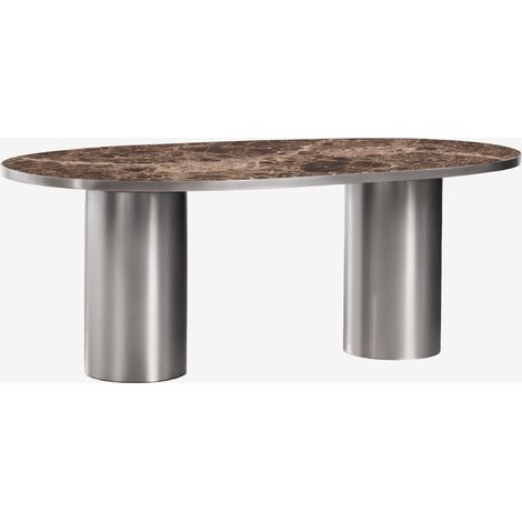 SKLUM Ovaler Esstisch 220x110 cm aus Naturstein und Edelstahl Fertrix                      Brauner Marmor Emperador             