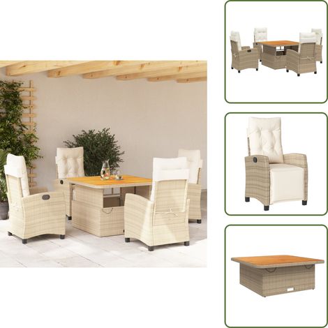 Cojines para sillas - vidaXL Set comedor de jardín 5 pzas con cojines ratán sintético beige - Muebles de exterior