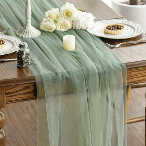 Chemin de table, 600 x 160 cm, style bohème, en tissu mesh, idéal pour les mariages, fêtes, festivals, baptêmes, Nouvel An, enterrements de vie de garçon/jeune fille, décoration de table de cuisine, v (1/3)