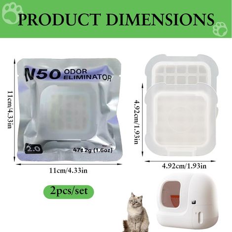Éliminateur d'Odeurs pour Litière Chat Recharge de Bloc Désodorisant Non Toxique pour Bac à Litière Automatique et Ouvert Lot de 2 (1/5)