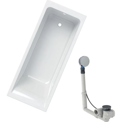 Geberit – Baignoire acrylique sanitaire rectangulaire 170x70cm – Capacité 193L – Hauteur 42cm – Vidage rotatif – Pieds inclus (1/5)
