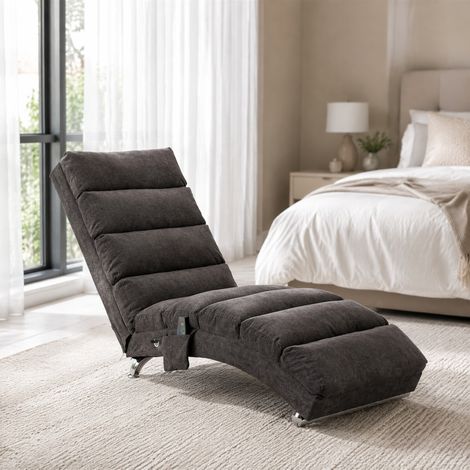 Chaise longue massaggiante fissa con vibrazione delicata e tasca laterale, grigio scuro HAVRYA (1/5)