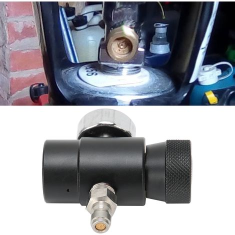 Válvula de llenado de CO2 ajustable con rosca macho ASA de 8 mm y manómetro de 3000 psi, fabricada en aluminio negro. (1/5)