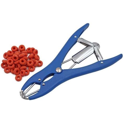 Pince à castration bleue pour animaux, coupe de queue, castration, avec 100 anneaux en caoutchouc (1/4)