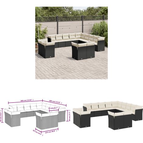 Salon de jardin avec coussins 13 pcs noir résine tressée - Ensemble Salon De Jardin - Canapé Extérieur - Meuble De Jardin - Salon De Jardin Design - Mobilier De Jardin - Home & Living (1/3)