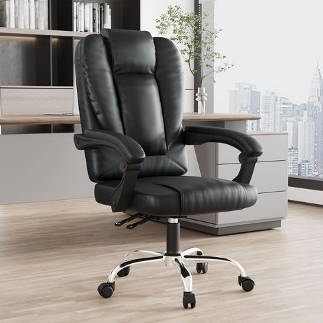 Ergonomic PU Leather Office Chair Reclining Lumbar Support Black (1/5)
