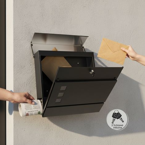 Scatola di posta in acciaio inox Scatola di posta da parete in acciaio inox Scatola di carta da giornale Scatola di design Scatola di posta nero/argento