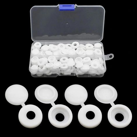 100 pièces Cache Vis en Plastique Blanc Cache Vis à Charnière Bouchon Plastique à Vis avec Boîte de Rangement pour Meubles Placards Étagères (1/5)