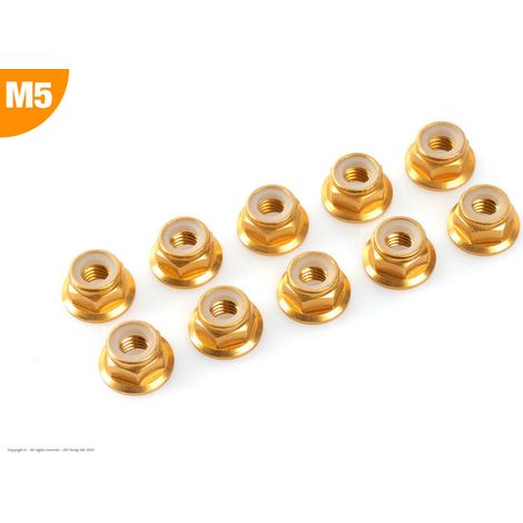 Revtec - Aluminium Nylstop Nut - M5 - Flanged - Gold - 10 pcs