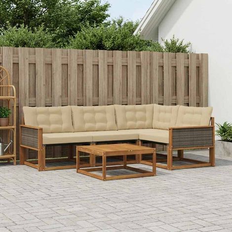 vidaXL Set di divani da esterno con cuscino 5 pcs Naturale e