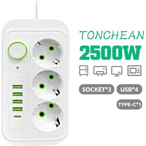 Multiprise Murale 3 Prises et 4 USB avec 1 USB C, Electrique 8 en 1, Multiprise Secteur pour la Maison Le Bureau Blanc (1/5)