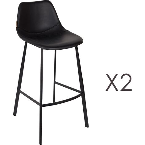 Lot de 2 chaises de bar H80 cm en PU noir - FRANKY