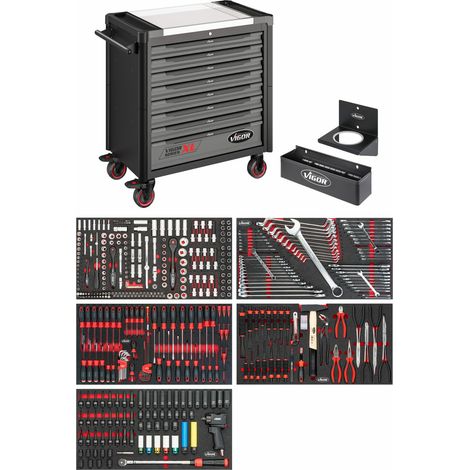 VIGOR Werkstattwagen SeriesXL, Edelstahl-Arbeitsplatte, mit Sortiment, V4481-X/466, 466-teilig (1/5)
