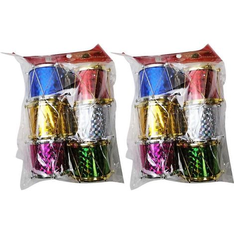 Lot de 12 mini-tambours de Noël colorés à paillettes, décorations à suspendre au sapin.-5X5X5cm (1/3)