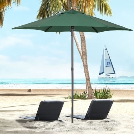 Gerader Sonnenschirm Ø 196 cm – Touquet Sand – verstellbare Aluminium-Mittelstange und Kurbel zum Öffnen, Grün