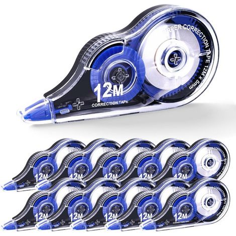 10 Korrekturbänder, weiße Korrekturrollen, 12 m x 5 mm weißes Korrekturband mit Kappe, ideal für Schreibwaren, Bürobedarf und Schulbedarf, blaue Korrekturrollen – 10 (1/5)