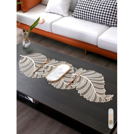 1pc Chemin de table en PVC creux en forme de feuille, doré et antidérapant, chemin de table décoratif en plastique pour tables à manger et tables basses (1/4)
