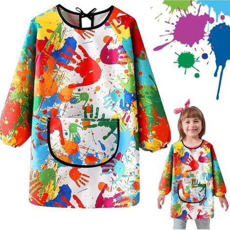 Children's Painting Apron, Waterproof Smock for Children Ages 6-12, Long-Sleeved Apron for School (1/4)