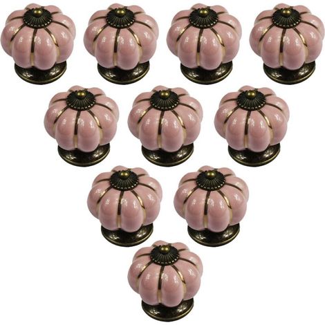 AIDUCHO Lot De 10 Boutons De Meuble En Céramique De Style Européen Vintage Et En Forme De Citrouille Pour Commode, Armoires Et Tiroirs, Pink