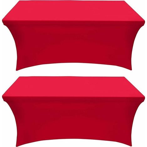 Housse pour mobilier de jardin Lot de 2 nappes extensibles en élasthanne [6 pieds rouge] – Housse de table rectangulaire extensible, lavable et infroissable pour événement, mariage, banquet et fêtes (1/5)