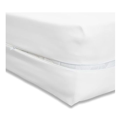 Housse de Matelas 150x190/200 cm Blanche Protection Intégrale en Microfibre, Zip en L, Hauteur 26 cm (1/5)