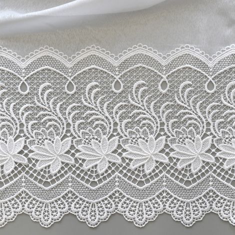Voile en étamine à base macramée et festonnée Blanc 290 cm