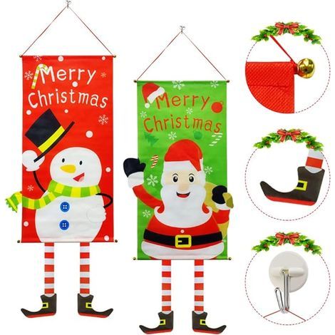 Bannière de Noël 2 Pcs Deco Exterieur Noel bannière de Porte Joyeux noël Noël Porche Signe Décorations Père Noël Bannière Drapeau Noel Decoration pour La Maison Mur Porte Partie Appartement (1/5)